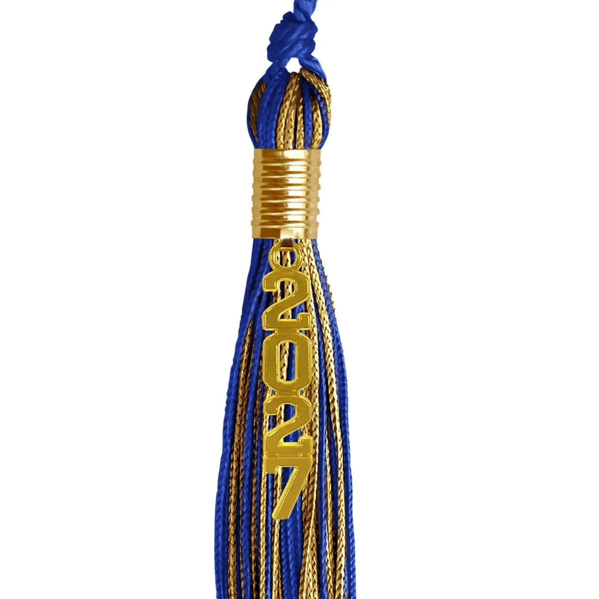 Royal Blue/Antique Gold Mixed Color Graduation Tassel with Gold Stacked Date Drop - Endea Graduation