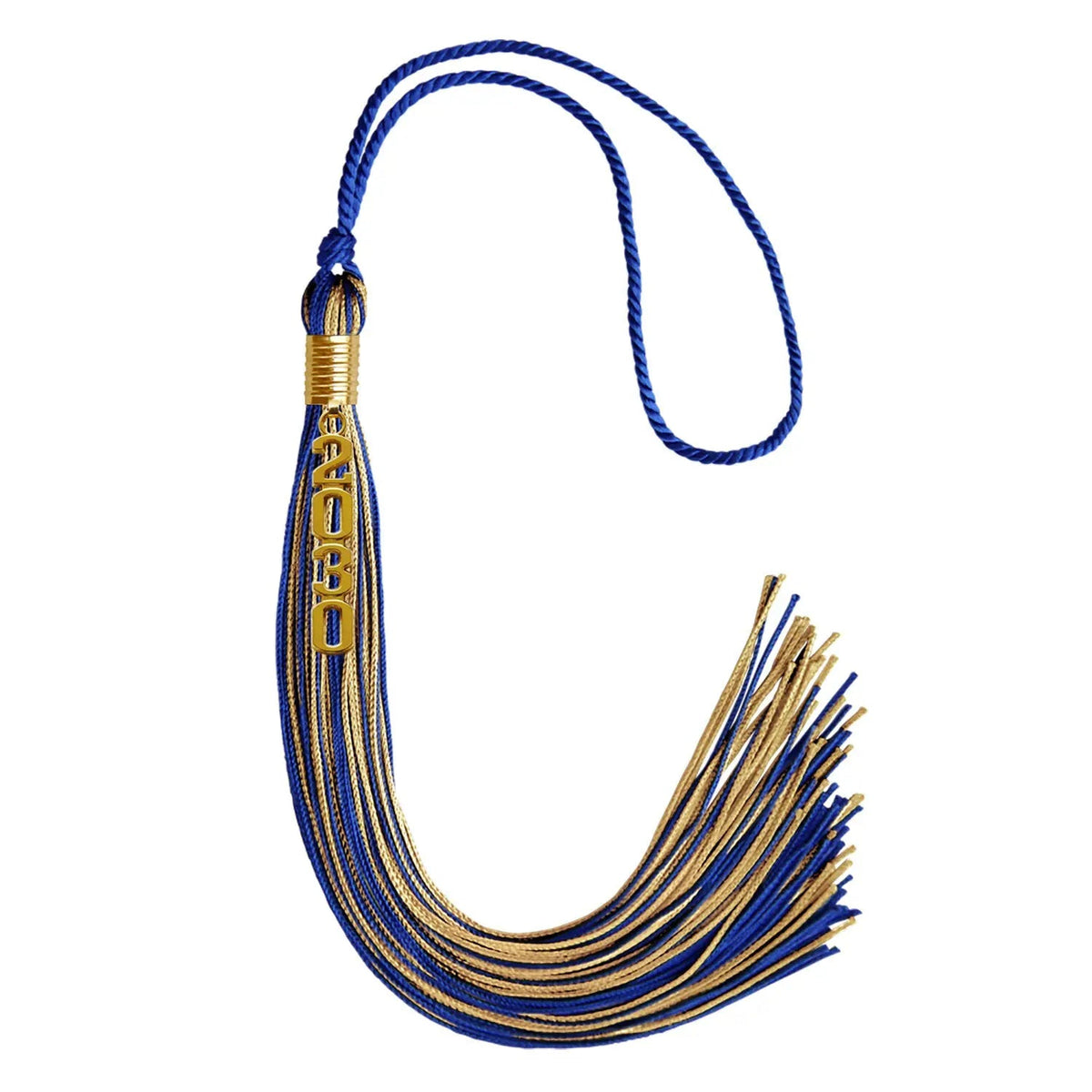 Royal Blue/Antique Gold Mixed Color Graduation Tassel with Gold Stacked Date Drop - Endea Graduation