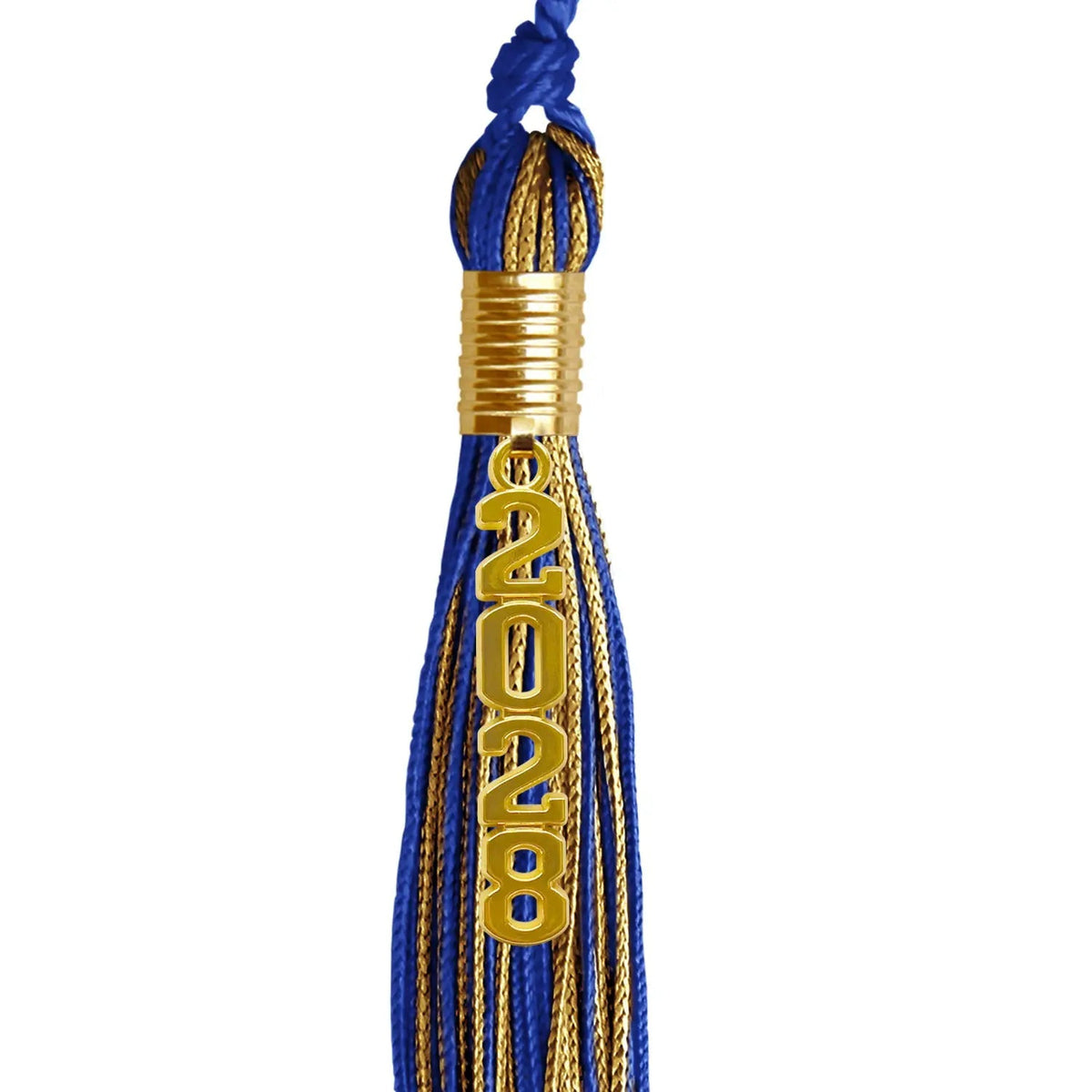 Royal Blue/Antique Gold Mixed Color Graduation Tassel with Gold Stacked Date Drop - Endea Graduation