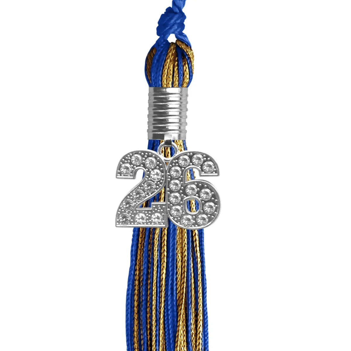 Royal Blue/Antique Gold Mixed Color Graduation Tassel with Silver Bling Charm - Endea Graduation