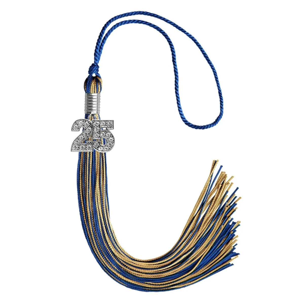 Royal Blue/Antique Gold Mixed Color Graduation Tassel with Silver Bling Charm - Endea Graduation