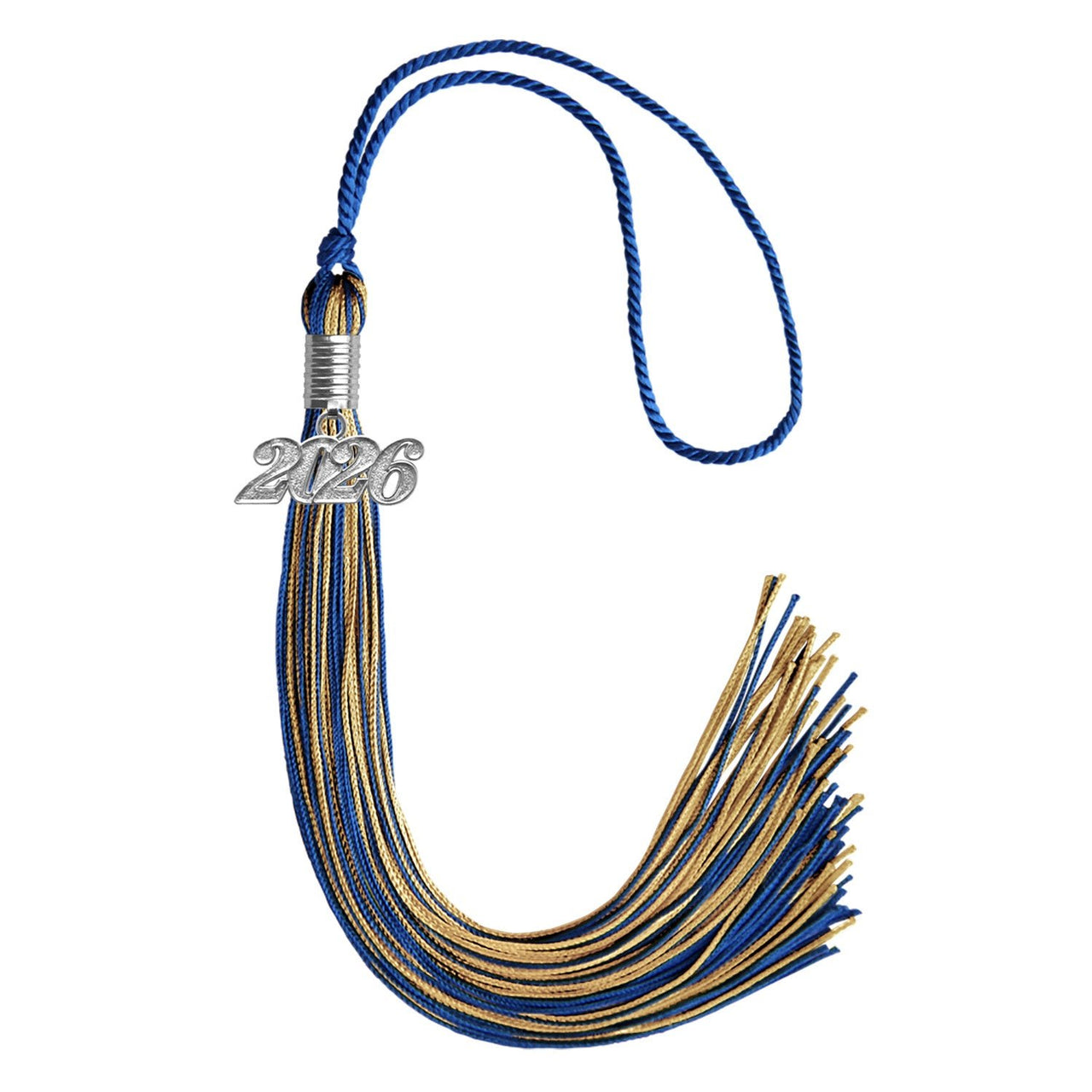 Royal Blue/Antique Gold Mixed Color Graduation Tassel with Silver Date Drop - Endea Graduation