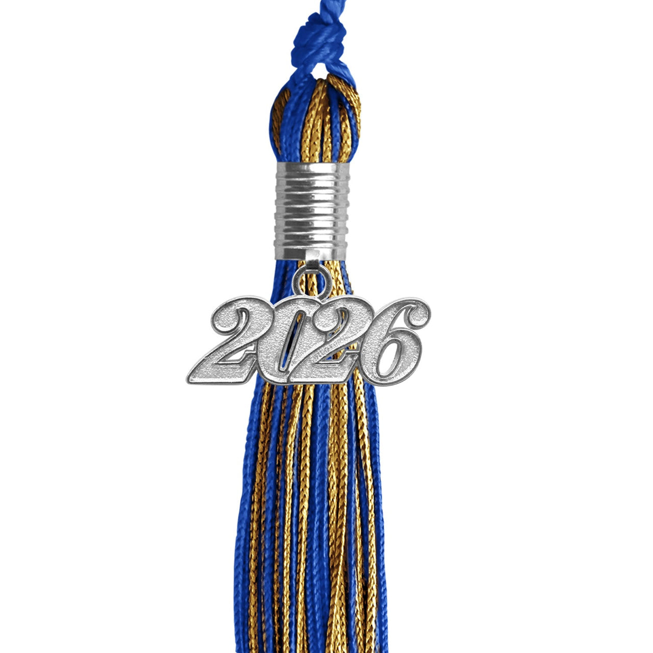 Royal Blue/Antique Gold Mixed Color Graduation Tassel with Silver Date Drop - Endea Graduation