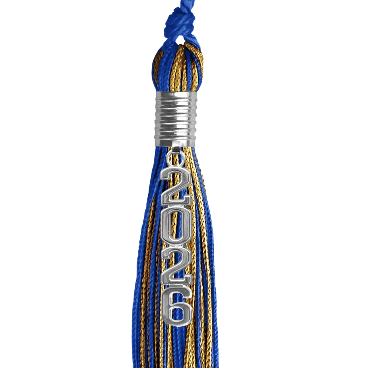 Royal Blue/Antique Gold Mixed Color Graduation Tassel with Stacked Silver Date Drop - Endea Graduation