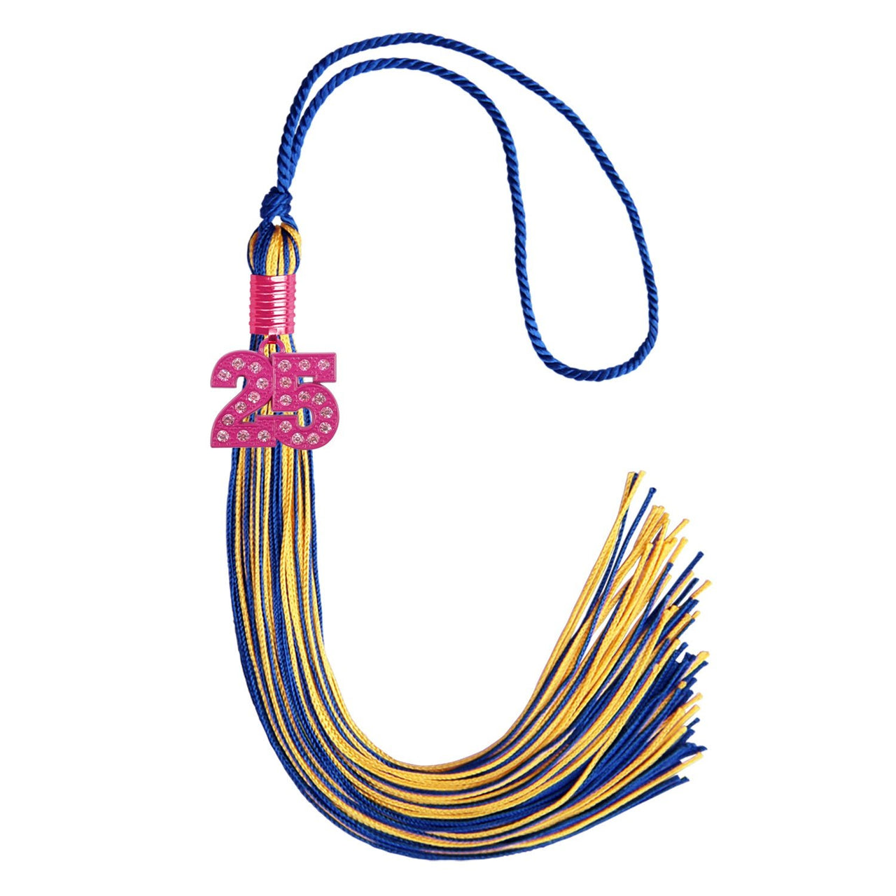 Royal Blue/Gold Mixed Color Graduation Tassel with Pink Bling Charm - Endea Graduation