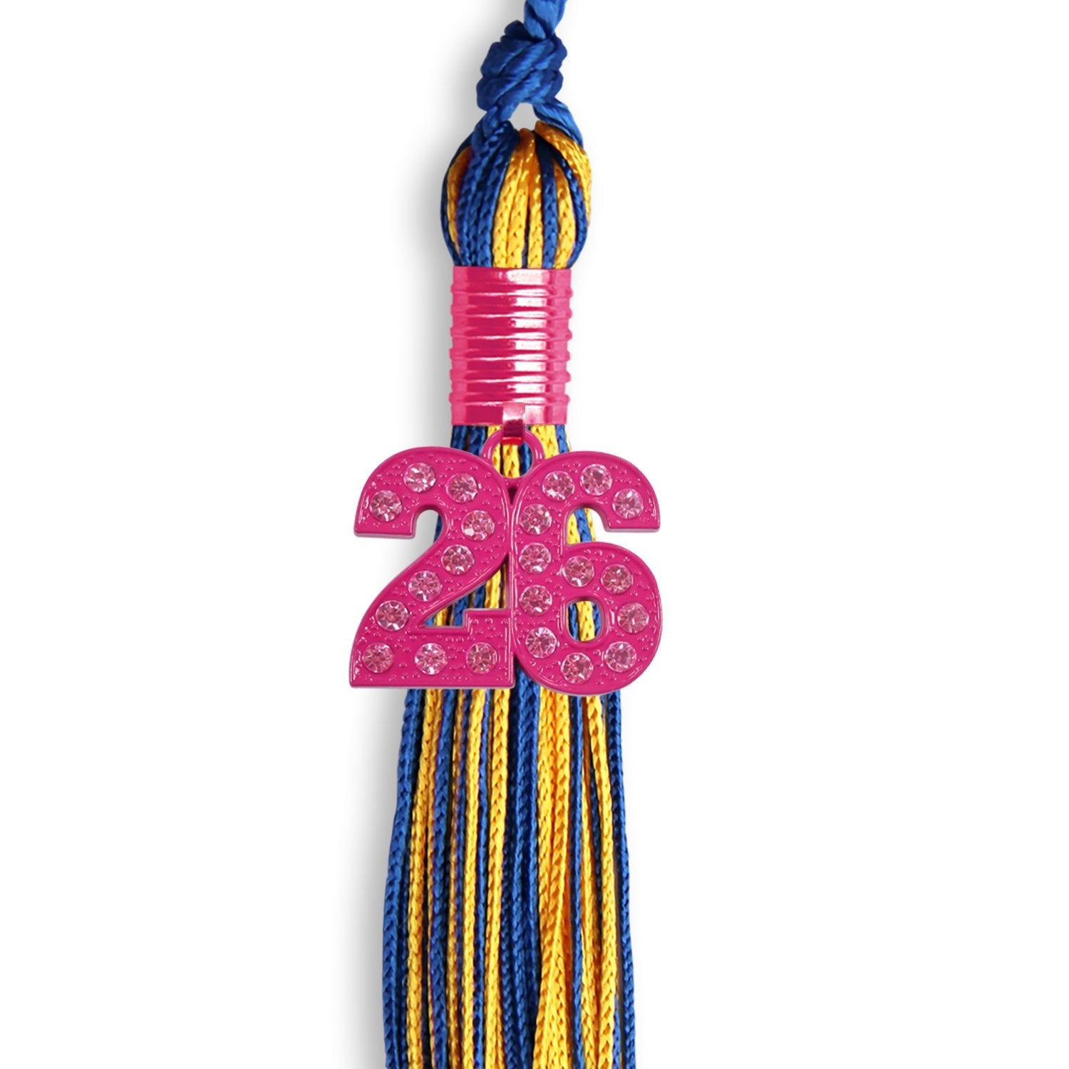 Royal Blue/Gold Mixed Color Graduation Tassel with Pink Bling Charm - Endea Graduation