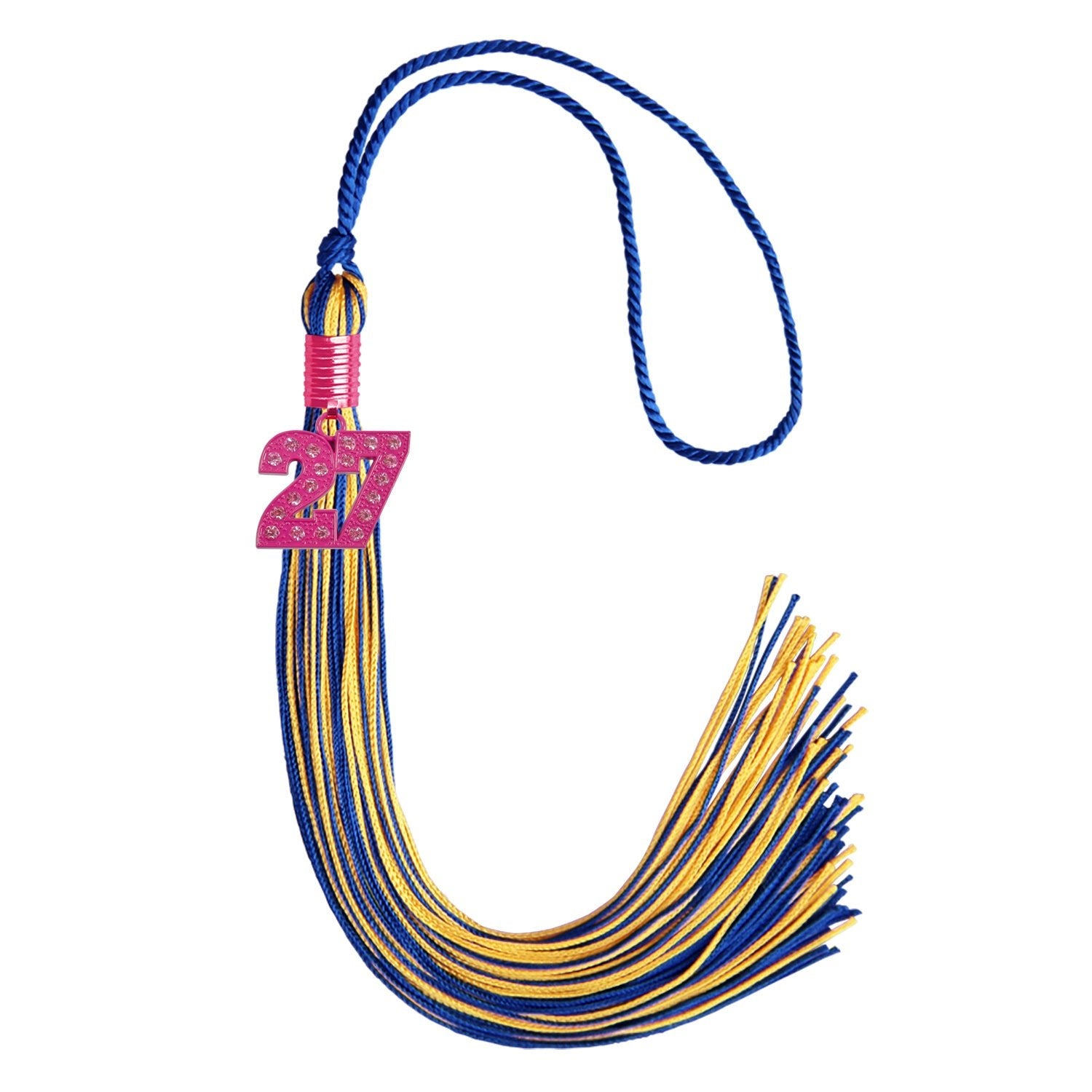 Royal Blue/Gold Mixed Color Graduation Tassel with Pink Bling Charm - Endea Graduation