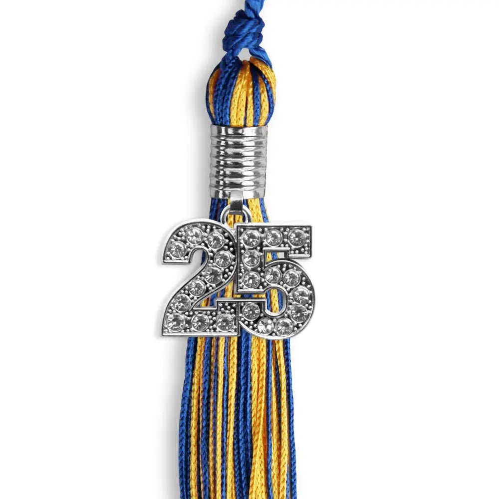 Royal Blue/Gold Mixed Color Graduation Tassel with Silver Bling Charm - Endea Graduation
