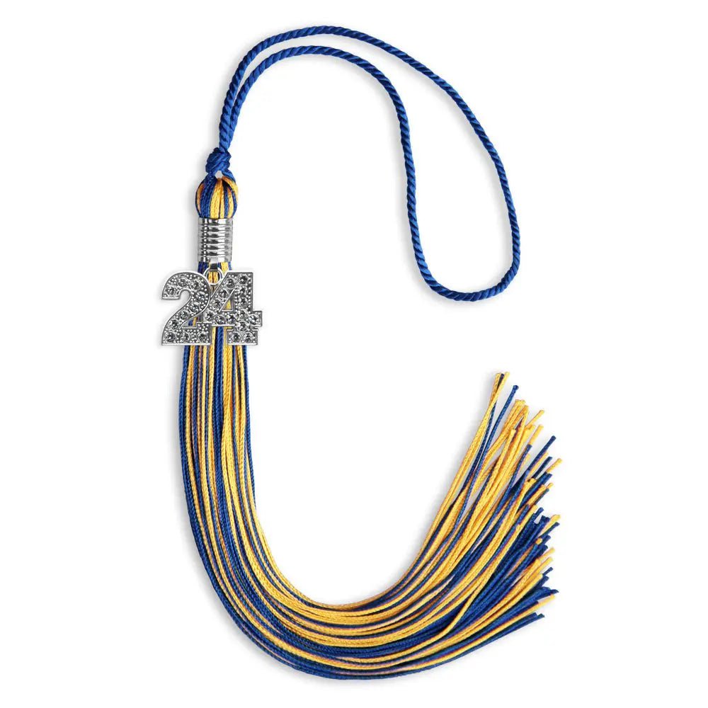 Royal Blue/Gold Mixed Color Graduation Tassel with Silver Bling Charm - Endea Graduation