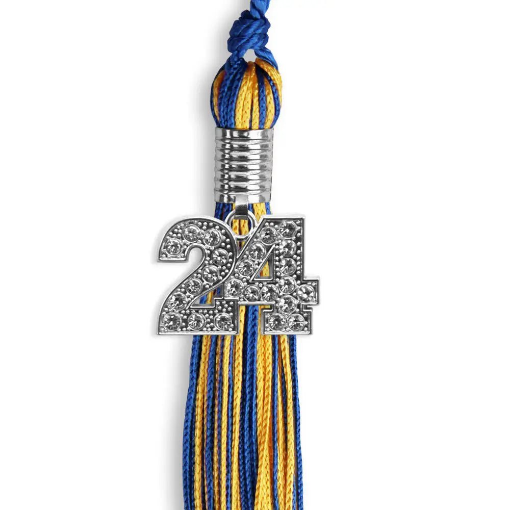 Royal Blue/Gold Mixed Color Graduation Tassel with Silver Bling Charm - Endea Graduation