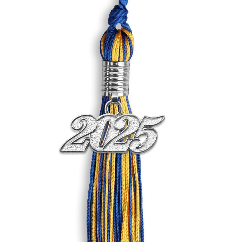 Royal Blue/Gold Mixed Color Graduation Tassel with Silver Date Drop - Endea Graduation