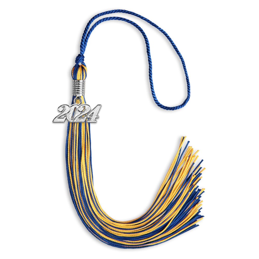 Royal Blue/Gold Mixed Color Graduation Tassel with Silver Date Drop - Endea Graduation