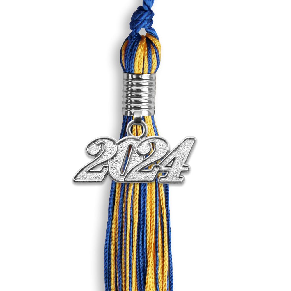 Royal Blue/Gold Mixed Color Graduation Tassel with Silver Date Drop - Endea Graduation