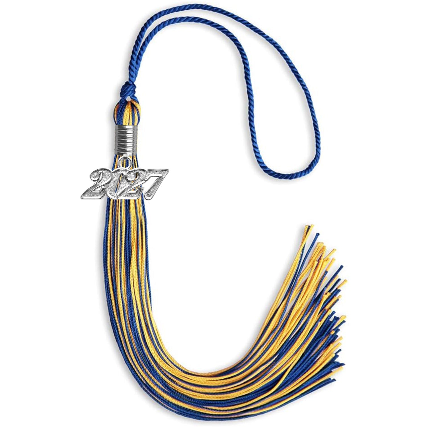 Royal Blue/Gold Mixed Color Graduation Tassel with Silver Date Drop - Endea Graduation