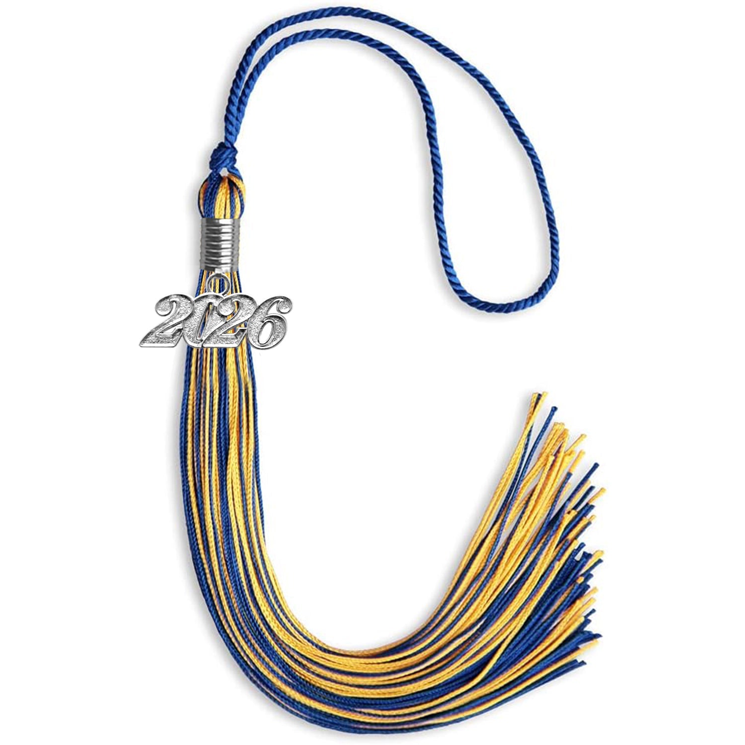 Royal Blue/Gold Mixed Color Graduation Tassel with Silver Date Drop - Endea Graduation