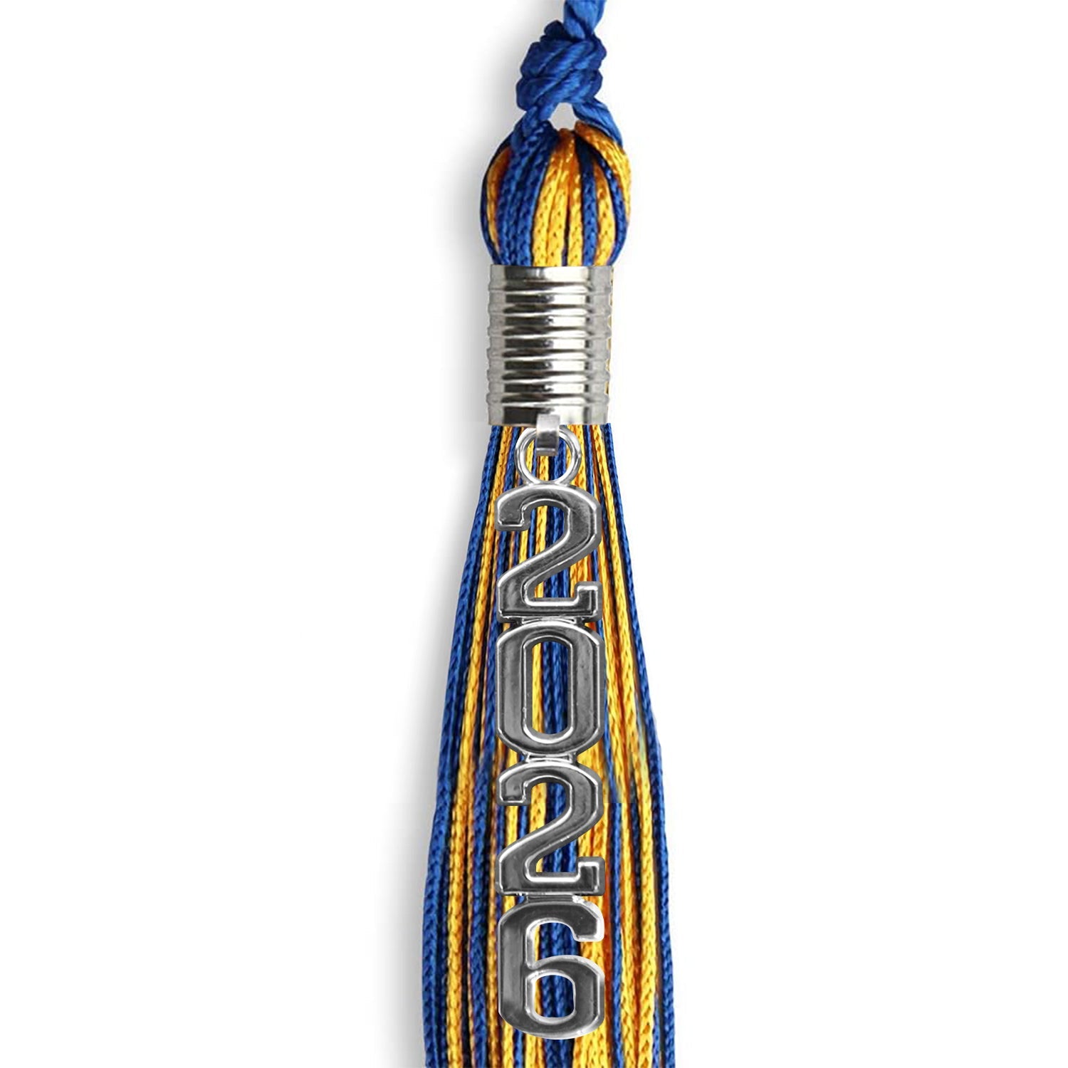 Royal Blue/Gold Mixed Color Graduation Tassel with Stacked Silver Date Drop - Endea Graduation