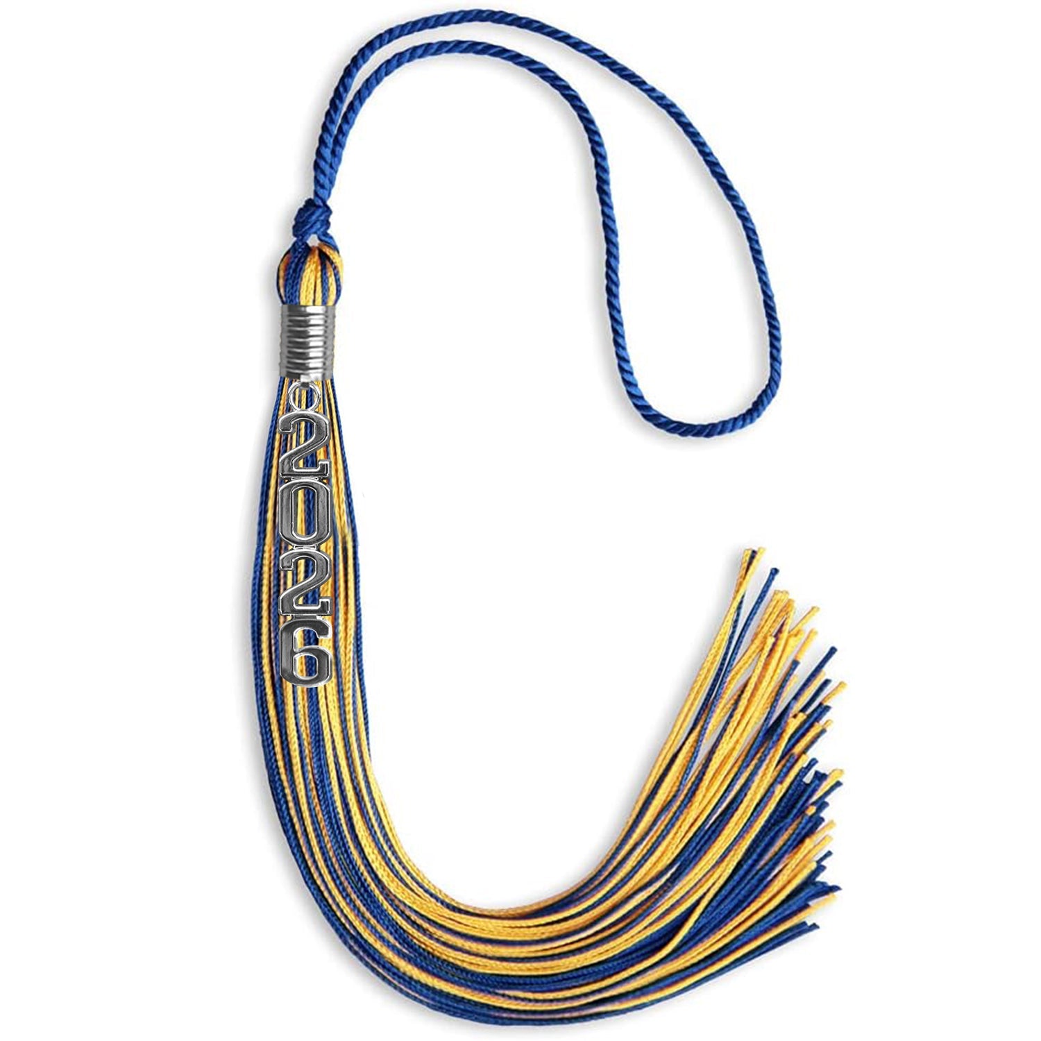 Royal Blue/Gold Mixed Color Graduation Tassel with Stacked Silver Date Drop - Endea Graduation