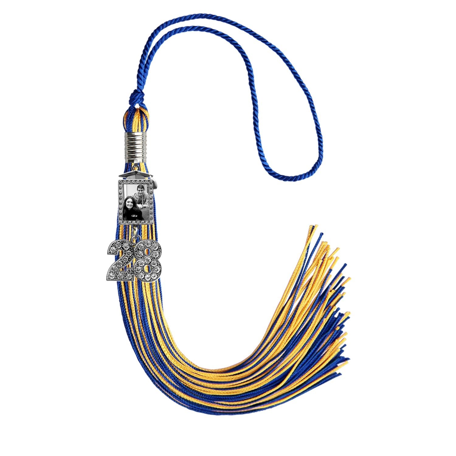 Royal Blue/Gold Tassel with Photo Frame Charm and Bling Charm - Endea Graduation