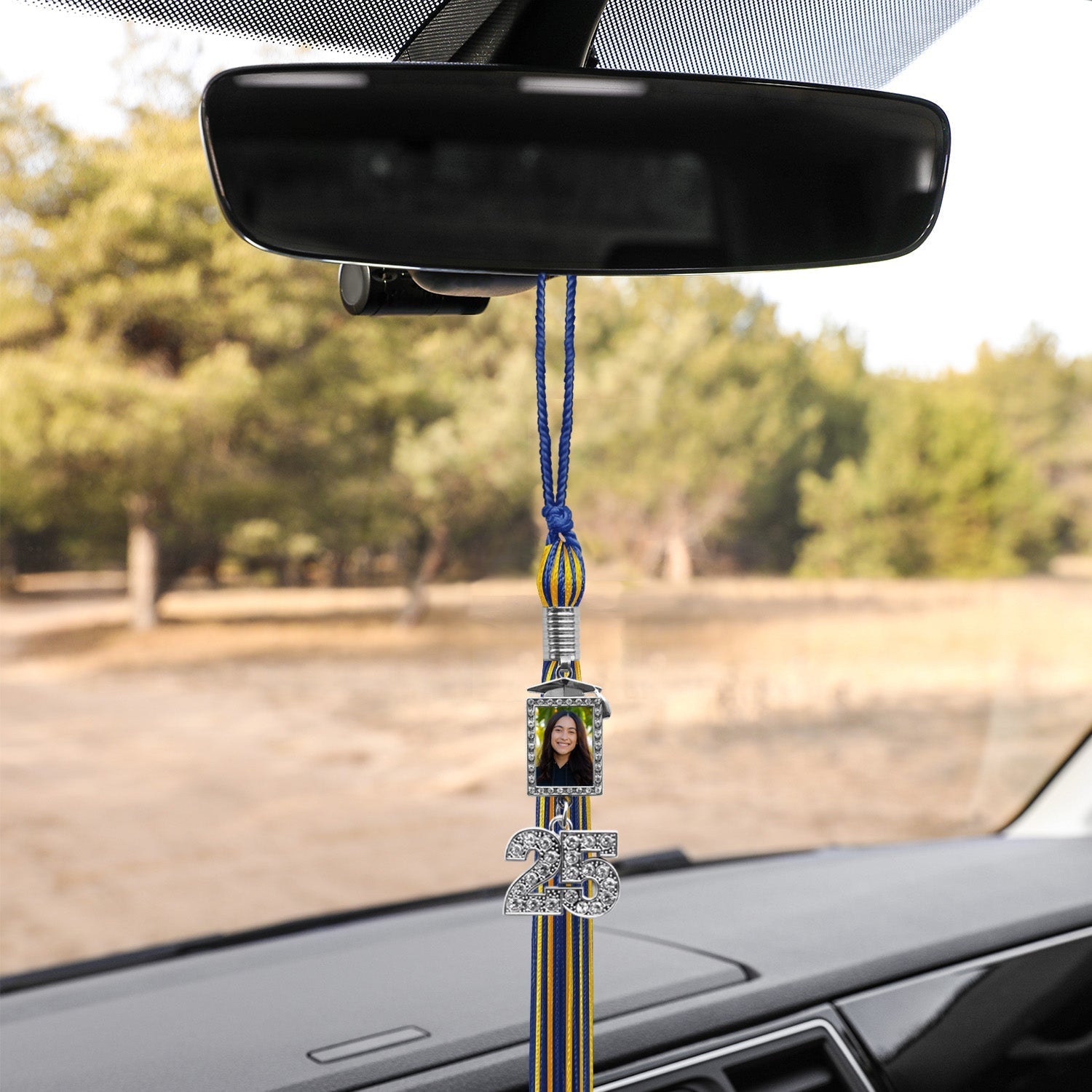 Royal Blue/Gold Tassel with Photo Frame Charm and Bling Charm - Endea Graduation