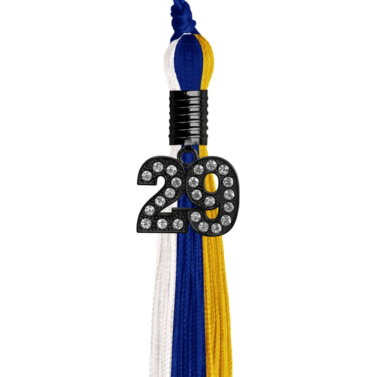 Royal Blue/Gold/White Graduation Tassel with Black Bling Charm - Endea Graduation