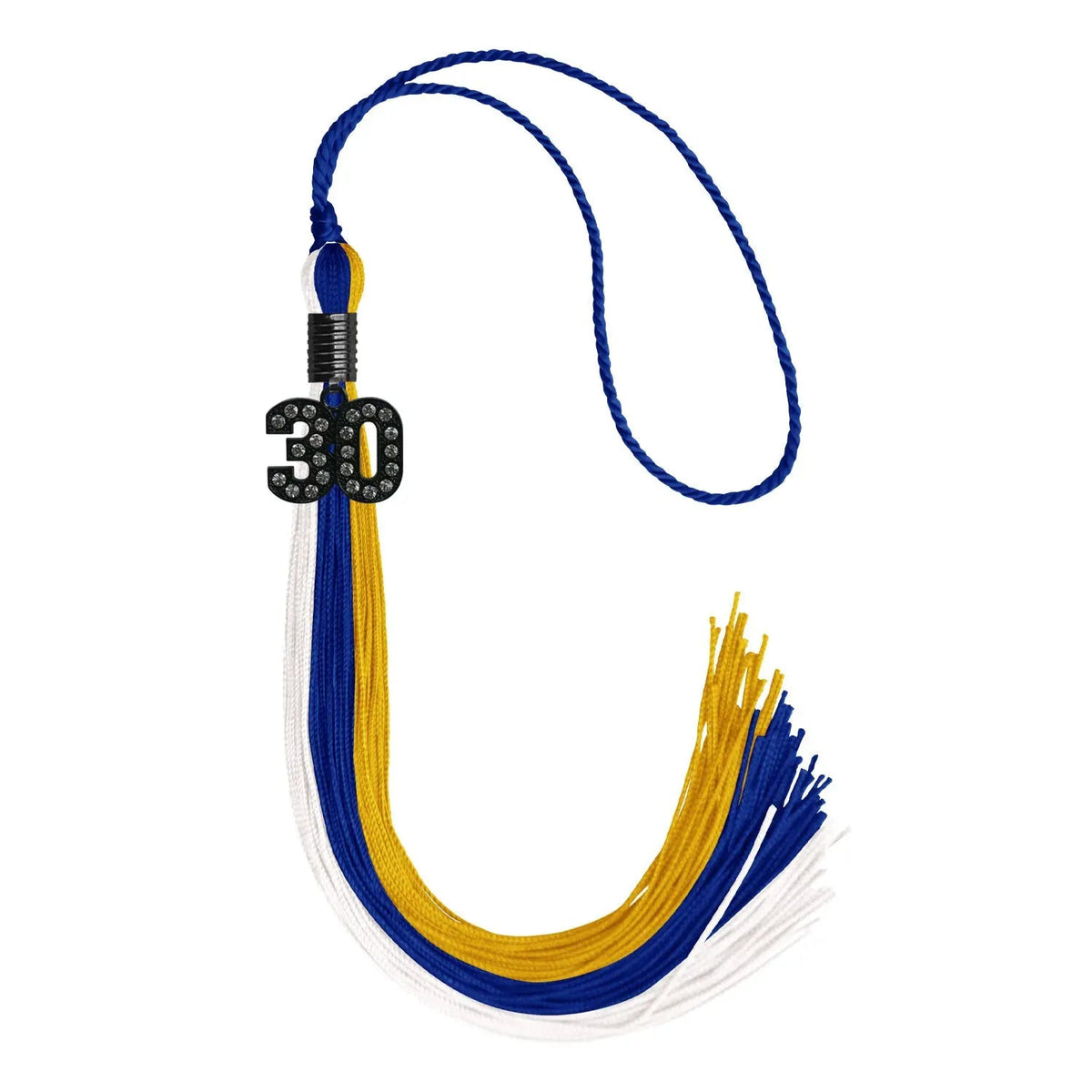 Royal Blue/Gold/White Graduation Tassel with Black Bling Charm - Endea Graduation