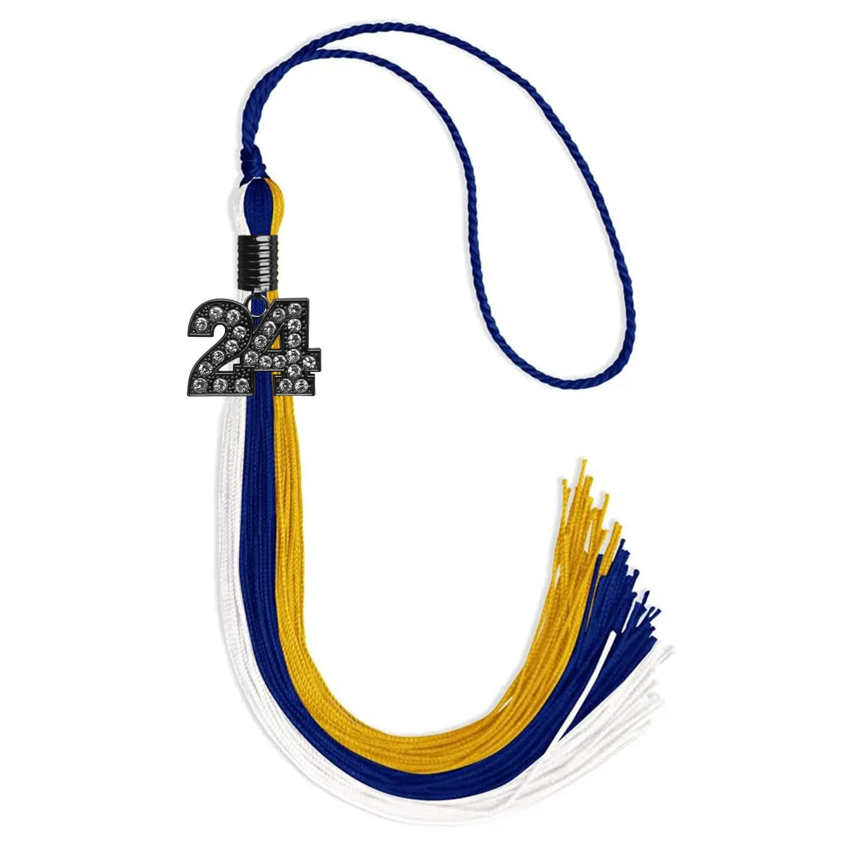 Royal Blue/Gold/White Graduation Tassel with Black Bling Charm - Endea Graduation