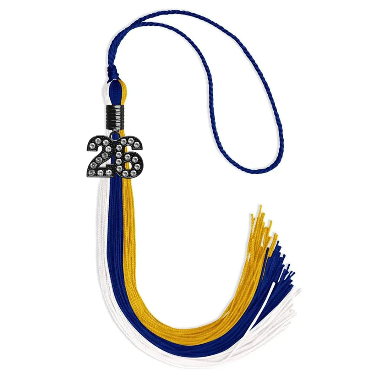 Royal Blue/Gold/White Graduation Tassel with Black Bling Charm - Endea Graduation