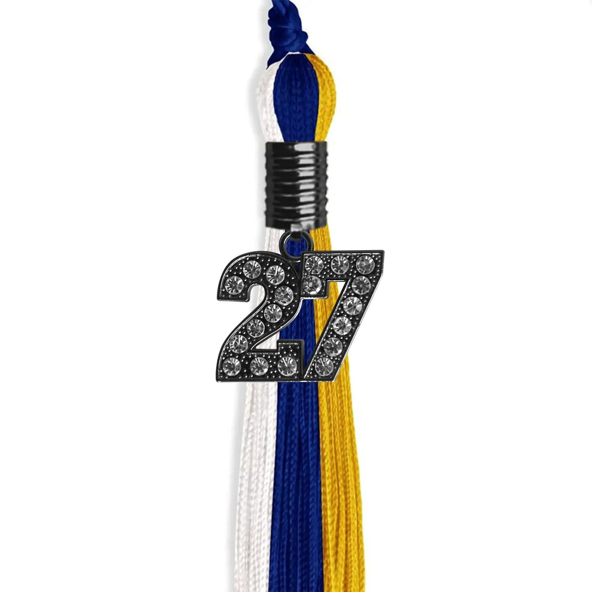 Royal Blue/Gold/White Graduation Tassel with Black Bling Charm - Endea Graduation