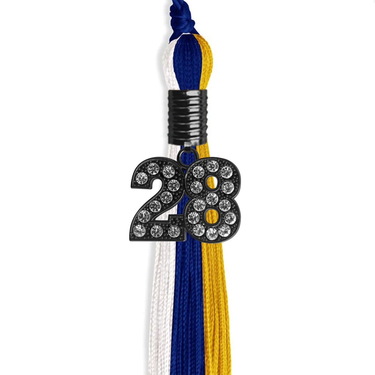 Royal Blue/Gold/White Graduation Tassel with Black Date Drop - Endea Graduation