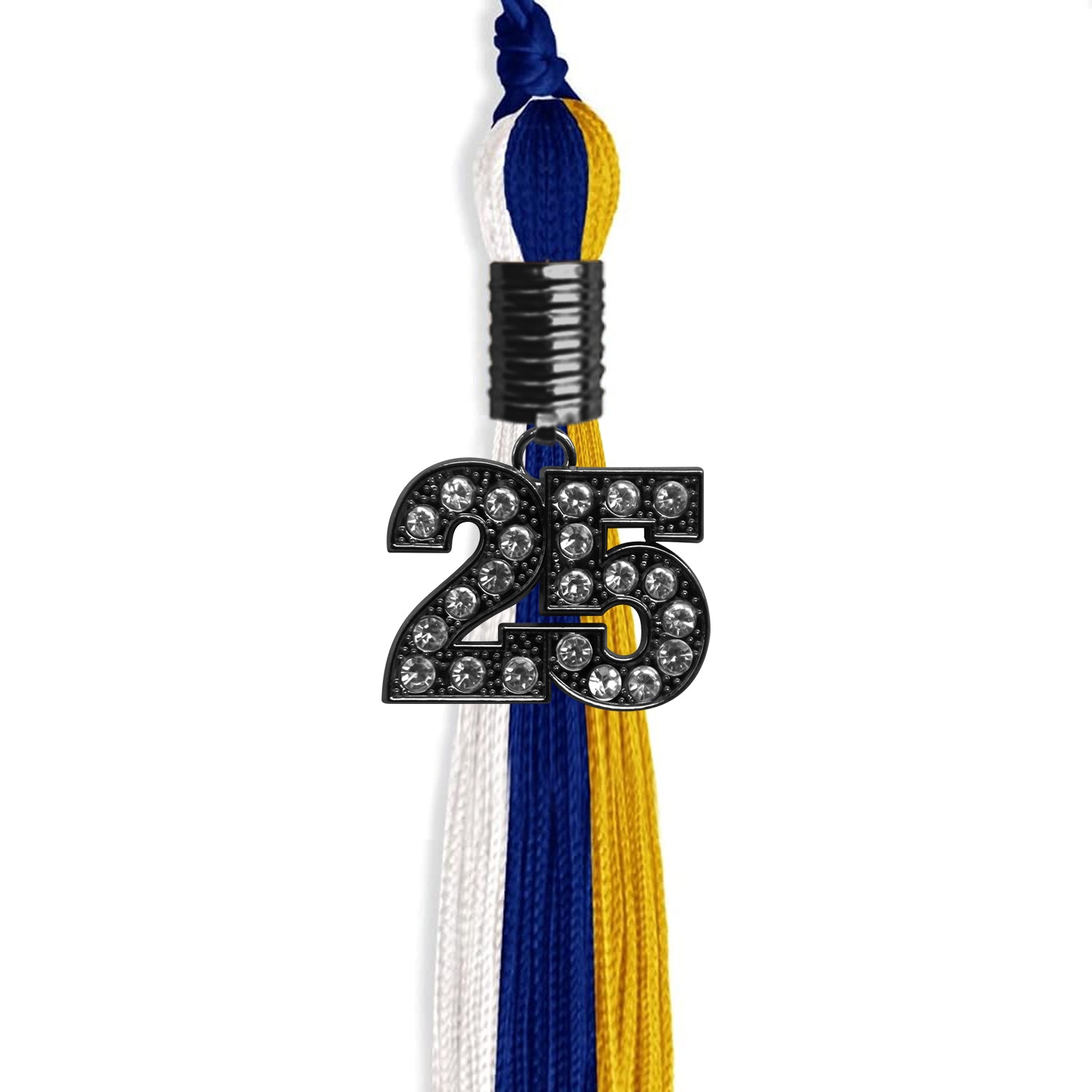 Royal Blue/Gold/White Graduation Tassel with Black Date Drop - Endea Graduation