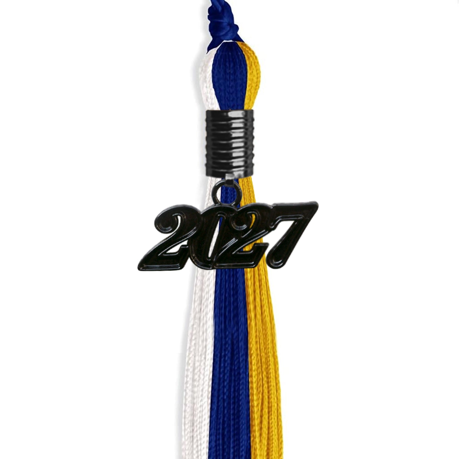 Royal Blue/Gold/White Graduation Tassel with Black Date Drop - Endea Graduation