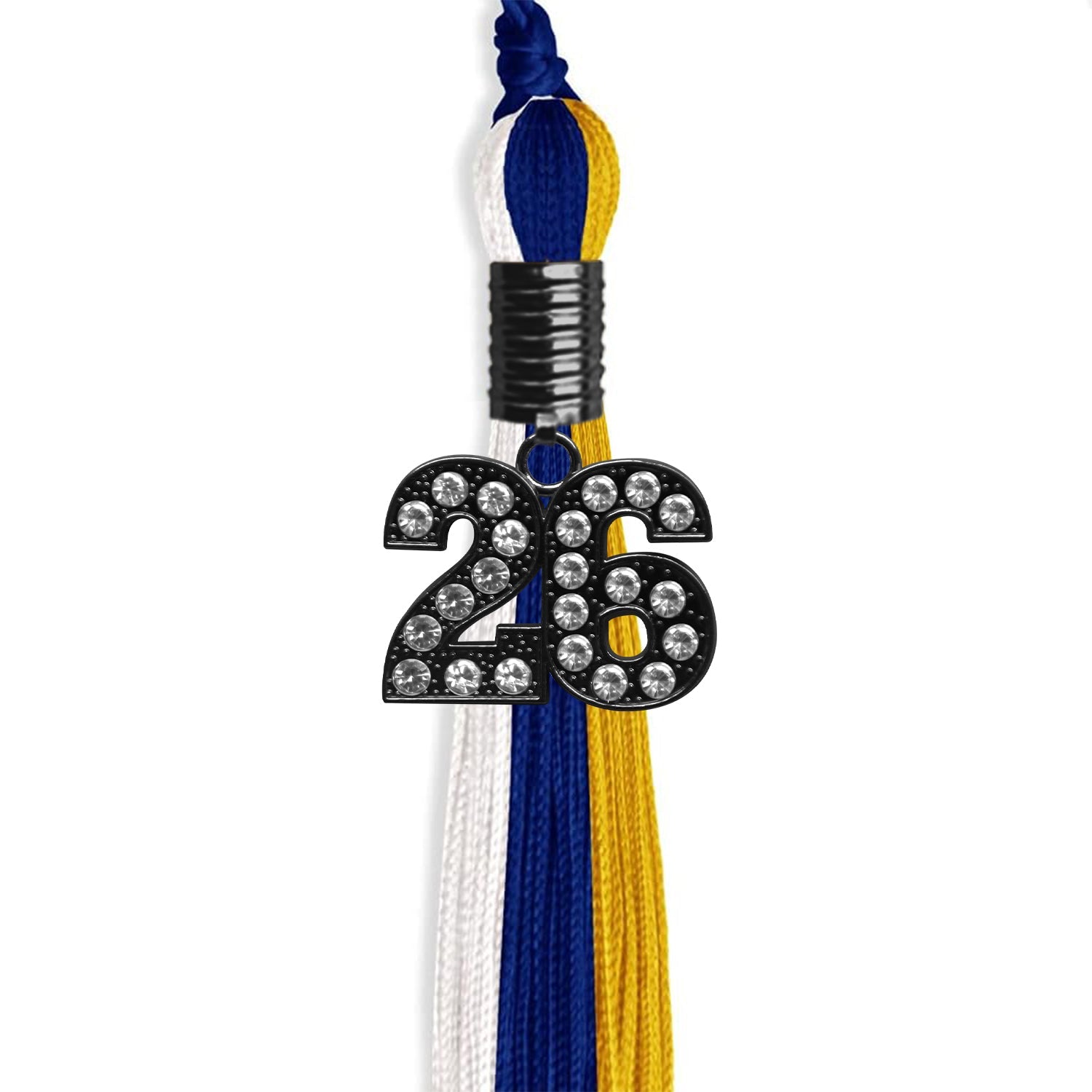 Royal Blue/Gold/White Graduation Tassel with Black Date Drop - Endea Graduation