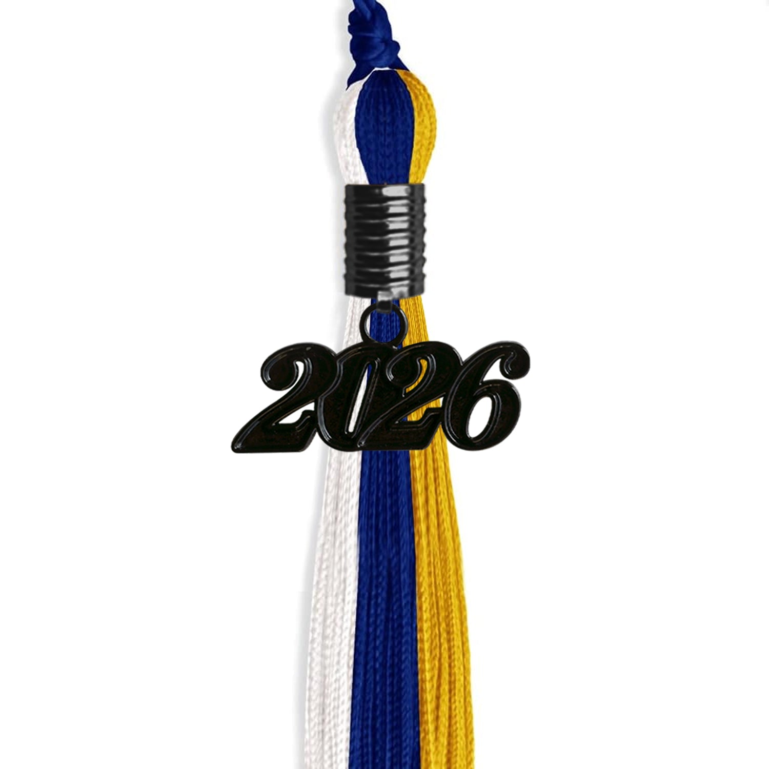 Royal Blue/Gold/White Graduation Tassel with Black Date Drop - Endea Graduation