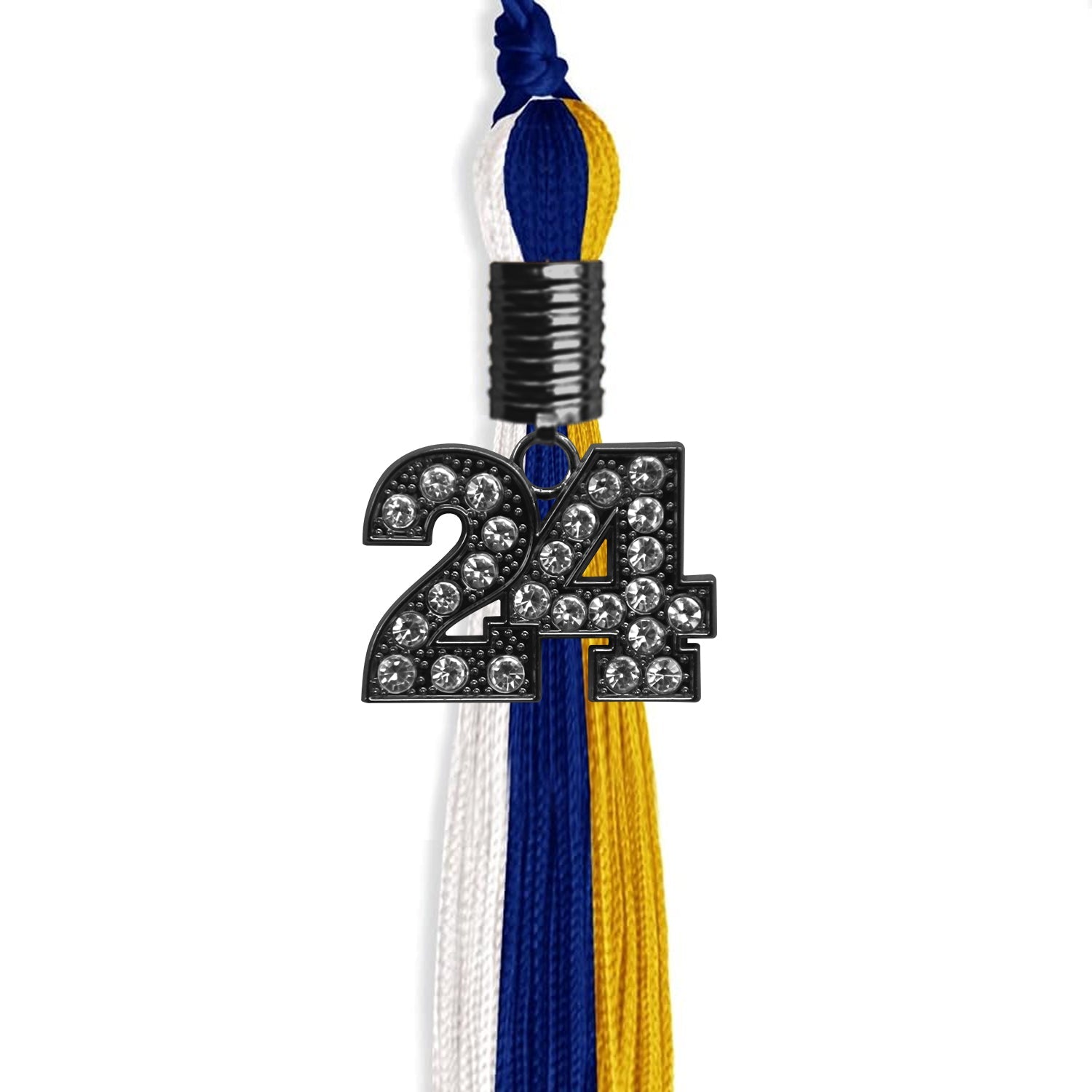 Royal Blue/Gold/White Graduation Tassel with Black Date Drop - Endea Graduation