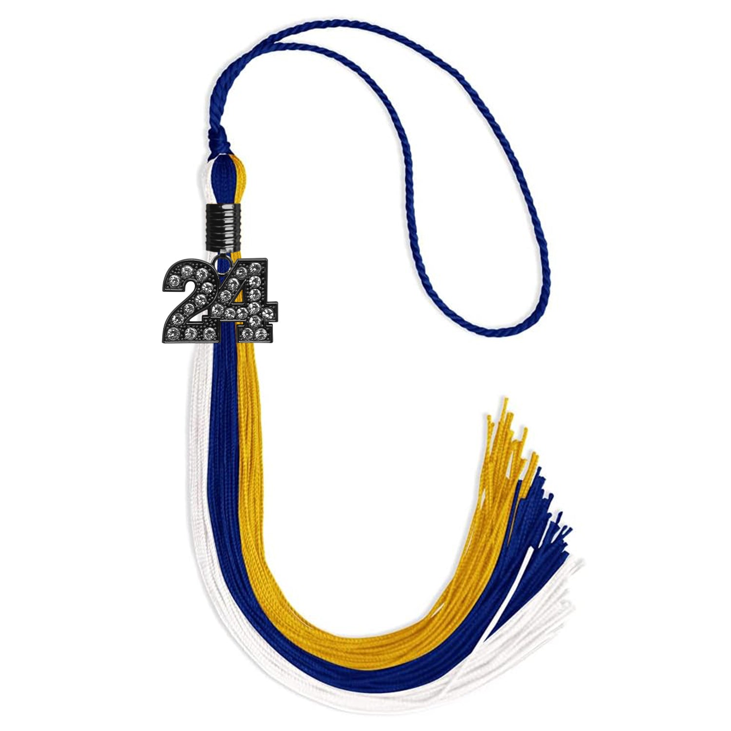 Royal Blue/Gold/White Graduation Tassel with Black Date Drop - Endea Graduation