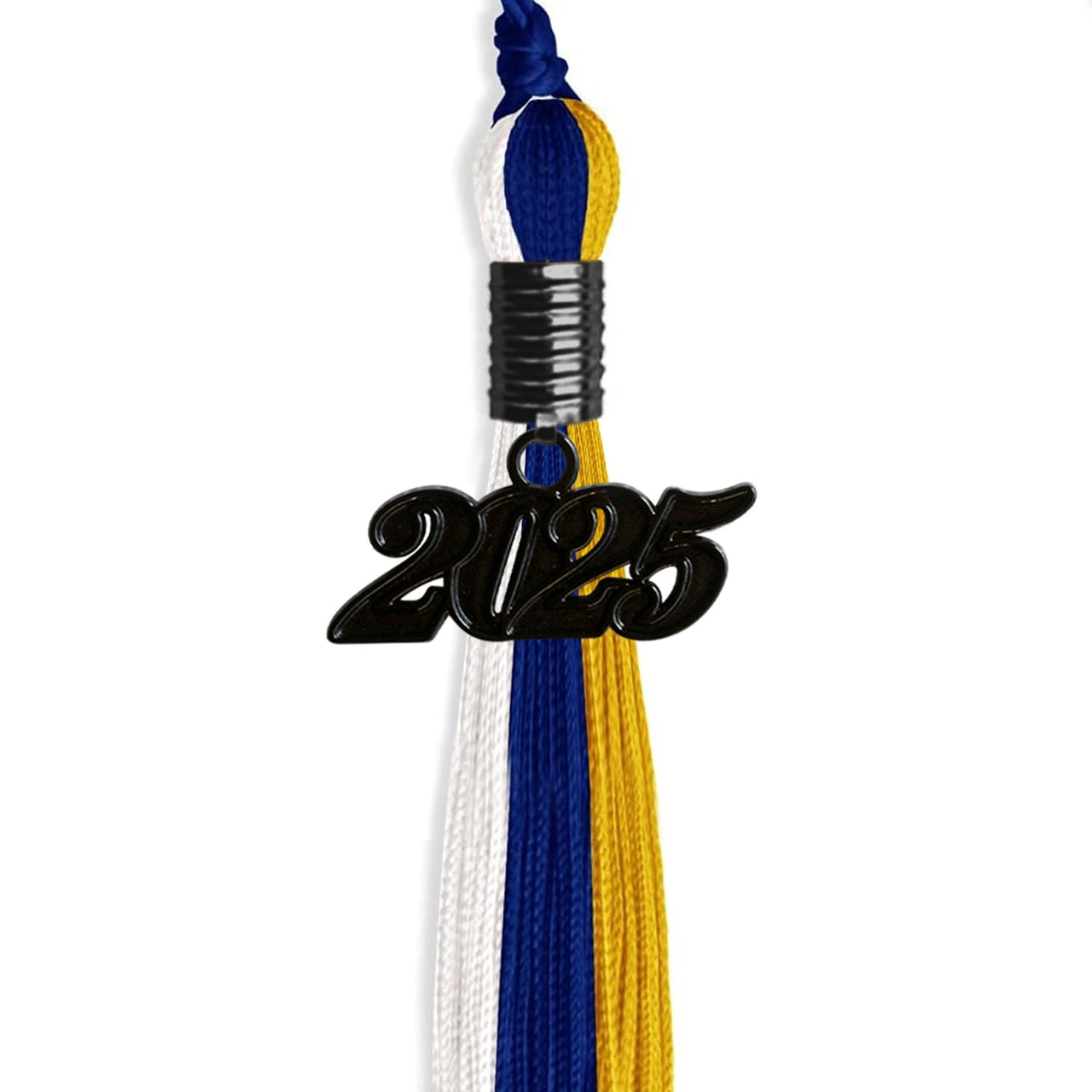 Royal Blue/Gold/White Graduation Tassel with Black Date Drop - Endea Graduation