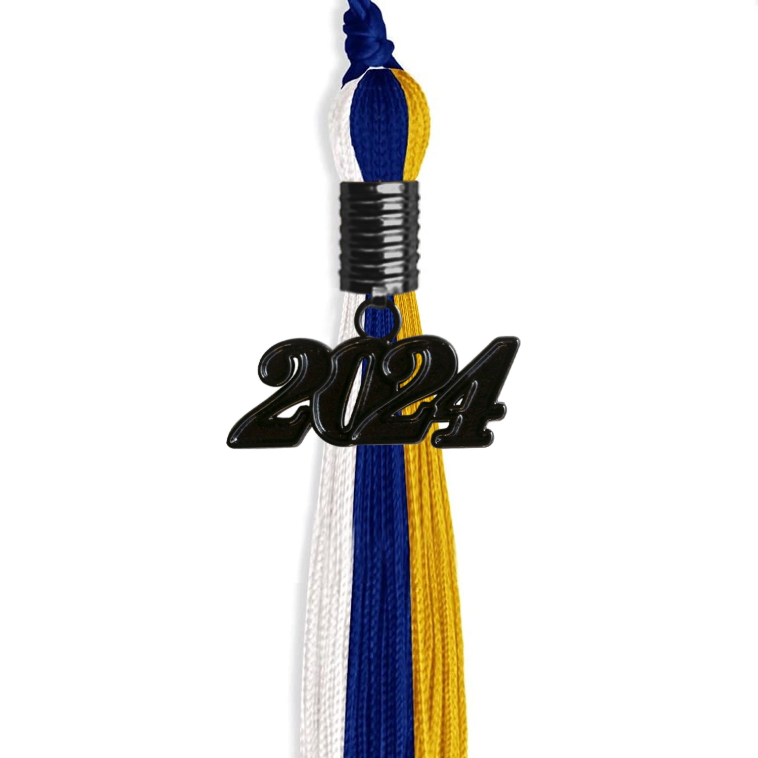 Royal Blue/Gold/White Graduation Tassel with Black Date Drop - Endea Graduation