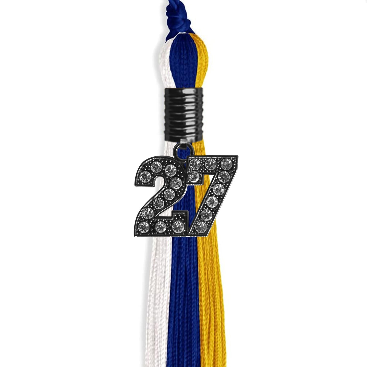 Royal Blue/Gold/White Graduation Tassel with Black Date Drop - Endea Graduation