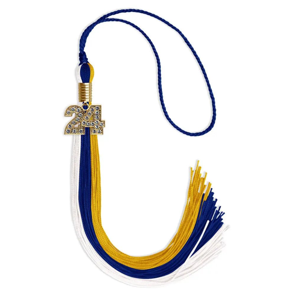 Royal Blue/Gold/White Graduation Tassel with Gold Bling Charm - Endea Graduation