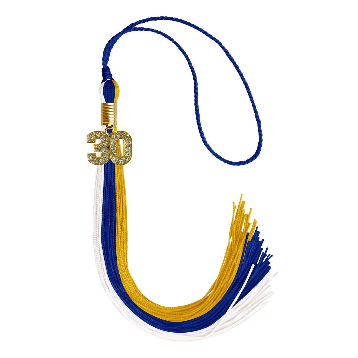 Royal Blue/Gold/White Graduation Tassel with Gold Bling Charm - Endea Graduation