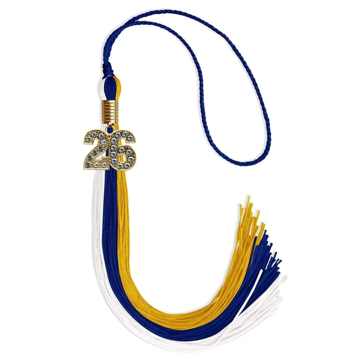Royal Blue/Gold/White Graduation Tassel with Gold Bling Charm - Endea Graduation