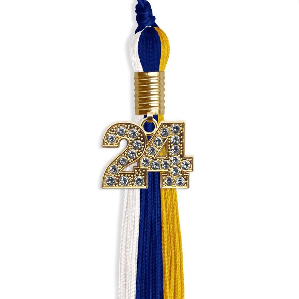 Royal Blue/Gold/White Graduation Tassel with Gold Bling Charm - Endea Graduation