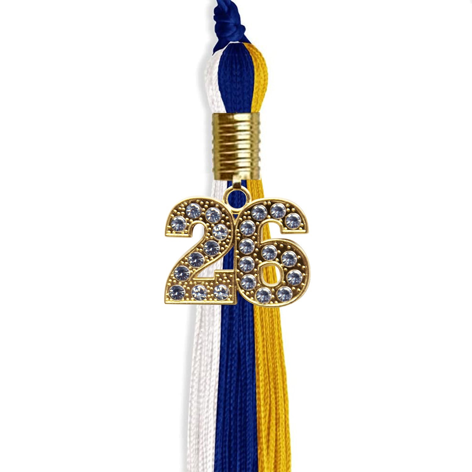 Royal Blue/Gold/White Graduation Tassel with Gold Date Drop - Endea Graduation