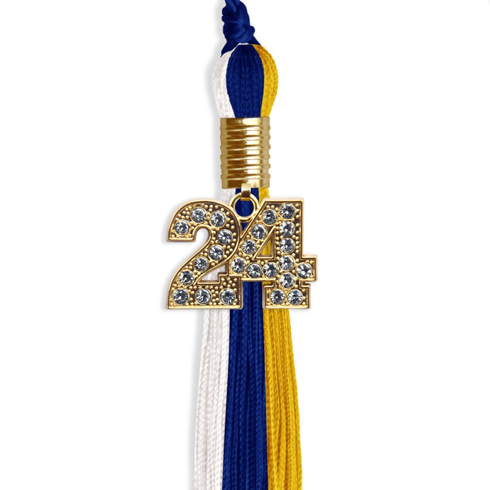 Royal Blue/Gold/White Graduation Tassel with Gold Date Drop - Endea Graduation