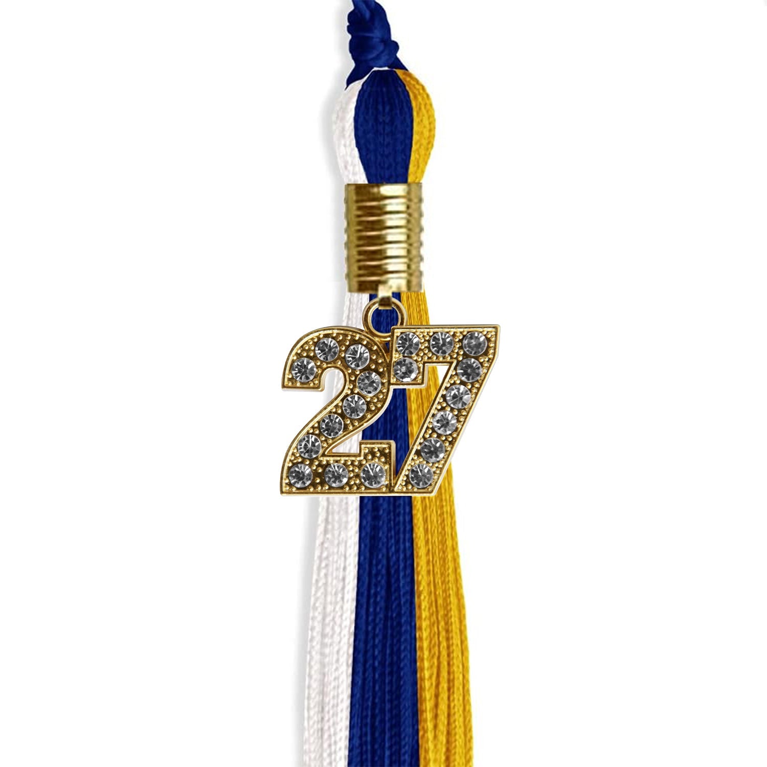 Royal Blue/Gold/White Graduation Tassel with Gold Date Drop - Endea Graduation