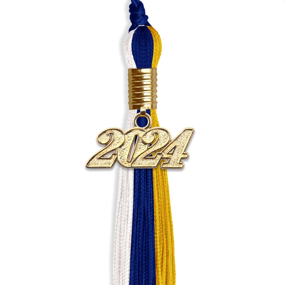 Royal Blue/Gold/White Graduation Tassel with Gold Date Drop - Endea Graduation