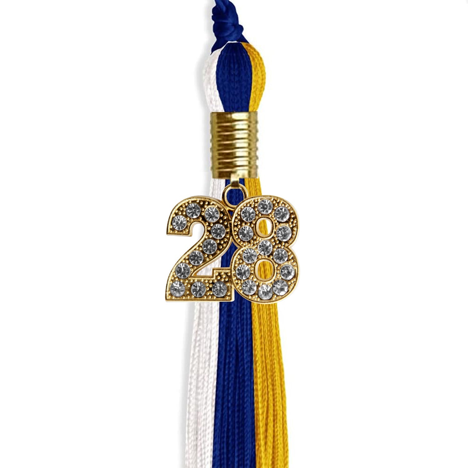 Royal Blue/Gold/White Graduation Tassel with Gold Date Drop - Endea Graduation