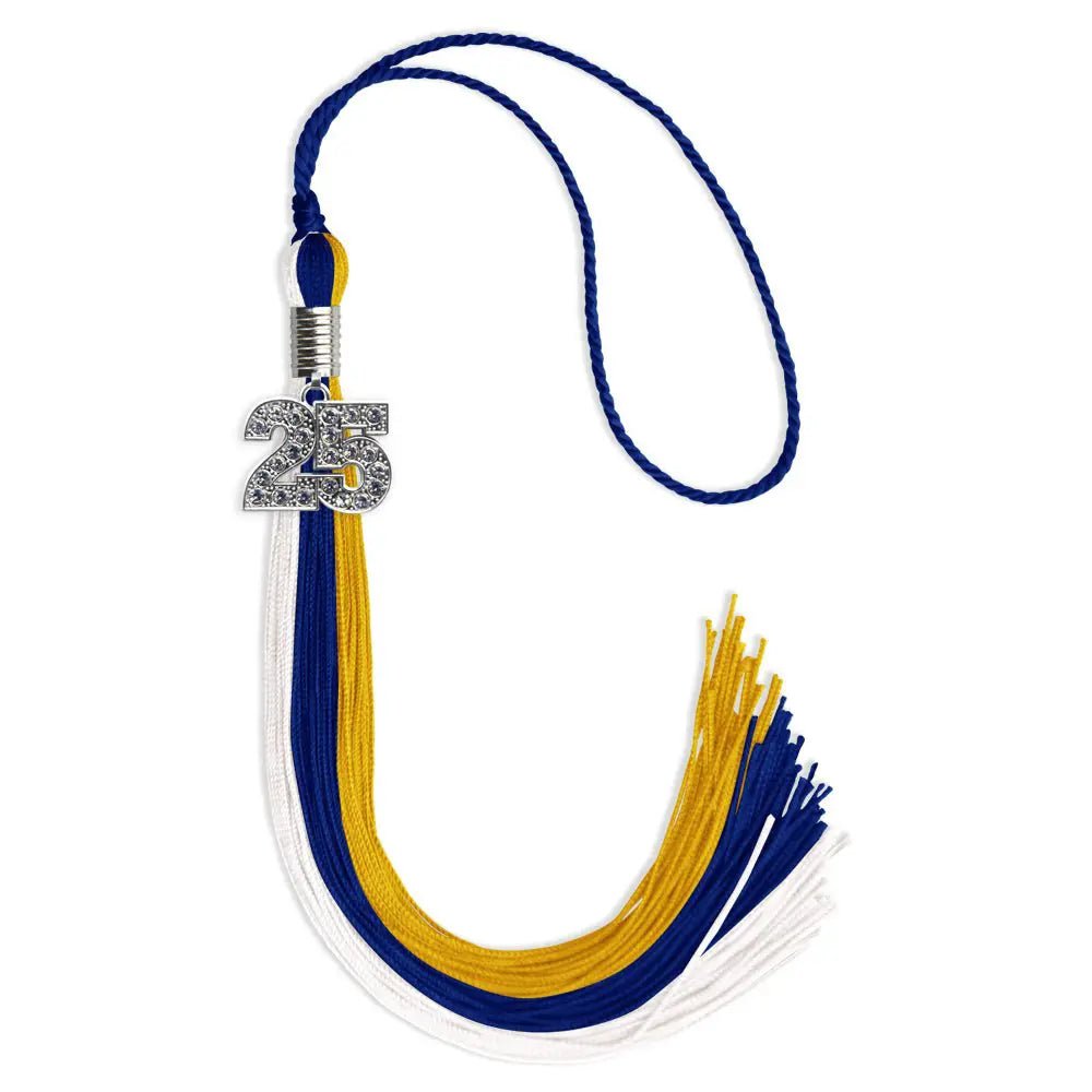 Royal Blue/Gold/White Graduation Tassel with Silver Bling Charm - Endea Graduation