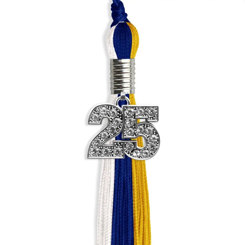 Royal Blue/Gold/White Graduation Tassel with Silver Bling Charm - Endea Graduation