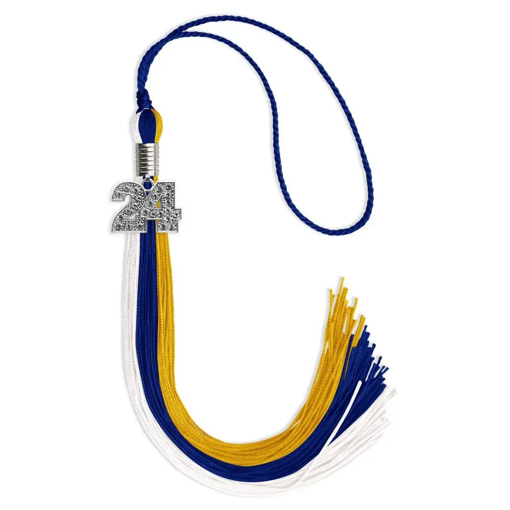 Royal Blue/Gold/White Graduation Tassel with Silver Bling Charm - Endea Graduation